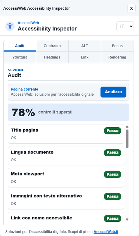 Anteprima dell'estensione AccessiWeb Accessibility Inspector per Chrome