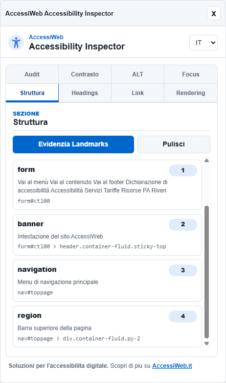 Anteprima dell'estensione AccessiWeb Accessibility Inspector per Chrome sezione struttura