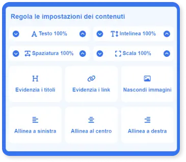 Widget AccessiWeb: regolazione dei contenuti